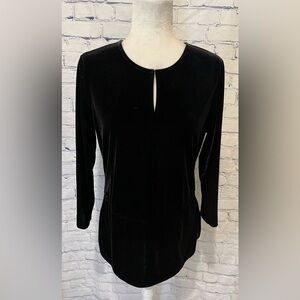 Lauren Ralph Lauren Black, Long Sleeve Velvet Velour Front Keyhole Blouse Medium